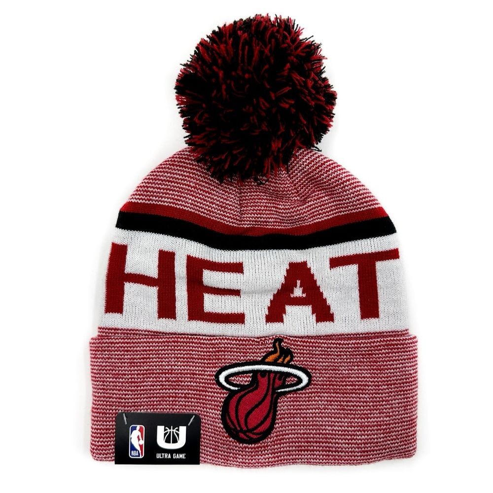 Miami Heat Knit Winter Hat Beanie NBA Embroidered Red Mens Womens Fan Gear Gift